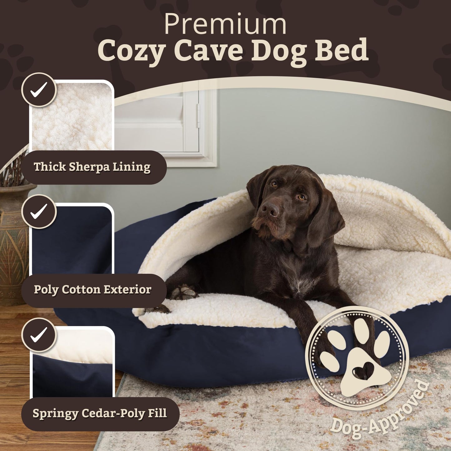 Snoozer Pet Products Rectangle Cozy Cave Dog Bed, Small, Navy