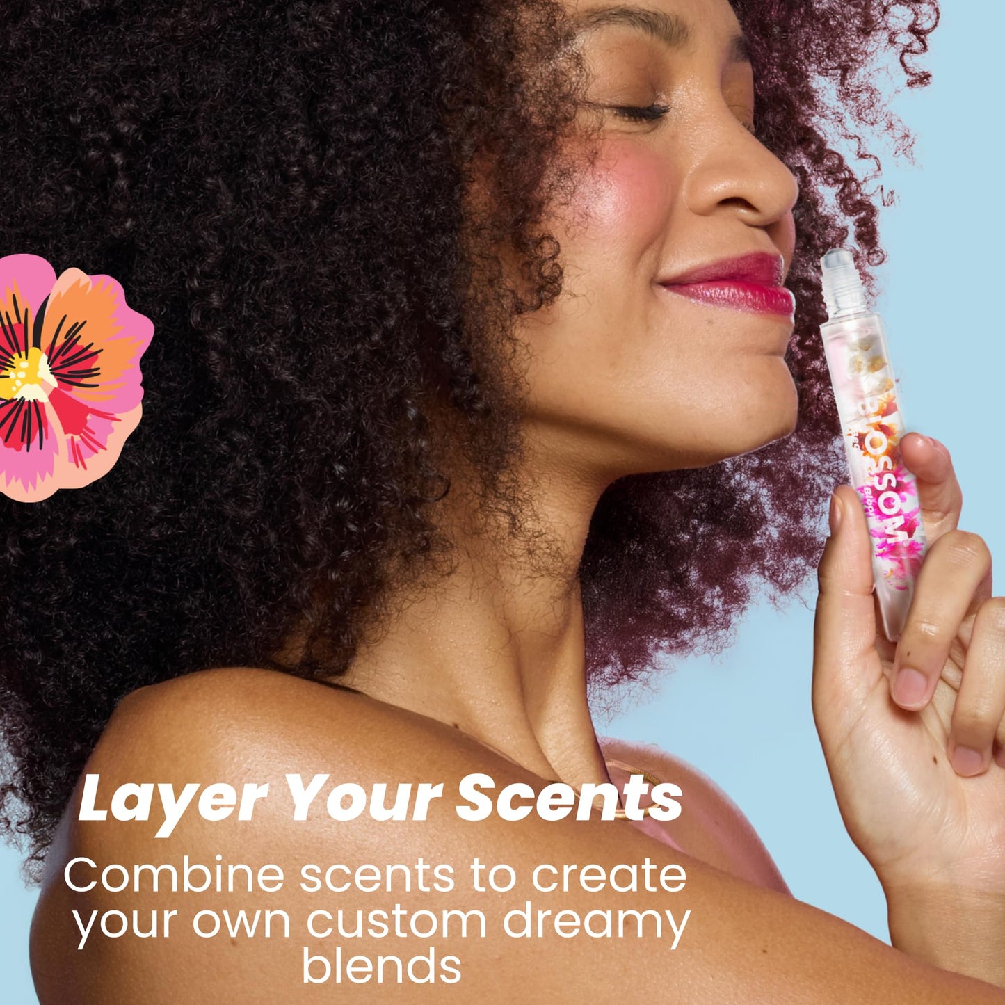 Blossom Roll on Perfume for Women Alcohol Free Rollerball Perfume Oil with Essential Oils, Infused with Real Flowers, Made in USA, 0.20oz (Peach, Jasmine, Rose, Gardenia, Sandalwood), Island Hibiscus