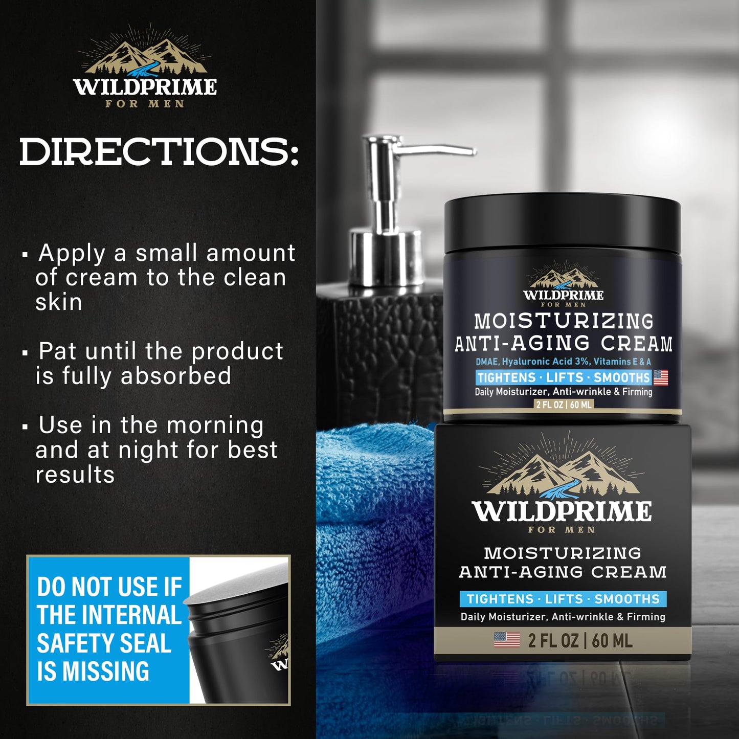 Men's Face Moisturizer Cream - Anti Aging & Wrinkle - Made in USA - Collagen, Hyaluronic Acid, Vitamins E & A, Avocado Oil - After Shave Lotion - Age Facial Skin Care, Day & Night Moisturizing