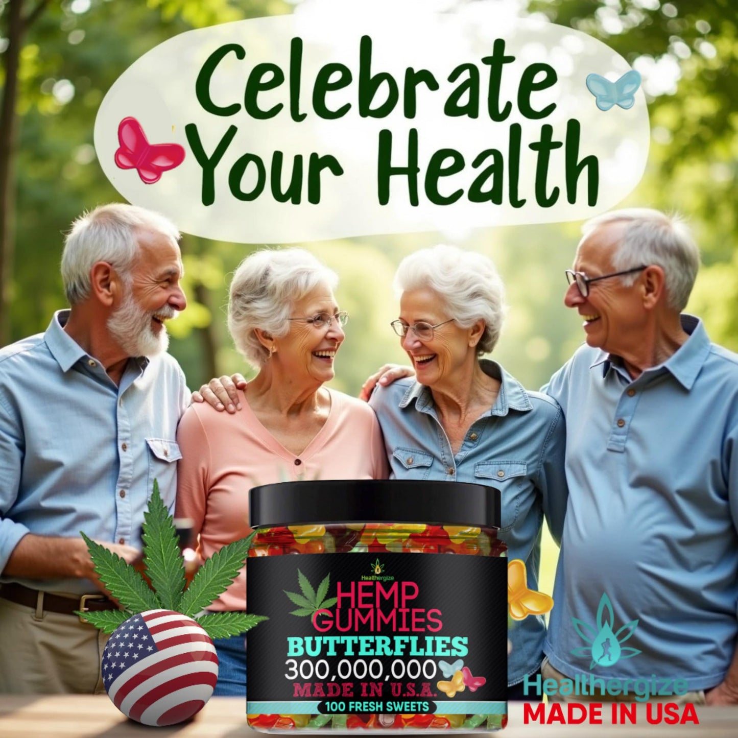 Healthergize Hemp Gummies Premium-Delicious Butterflies Gummy Bear Edibles-Fresh Fruity Flavors-Natural Candy Peace and Relaxation-for Sleep, Calm, Relax-Made in USA-100 Count