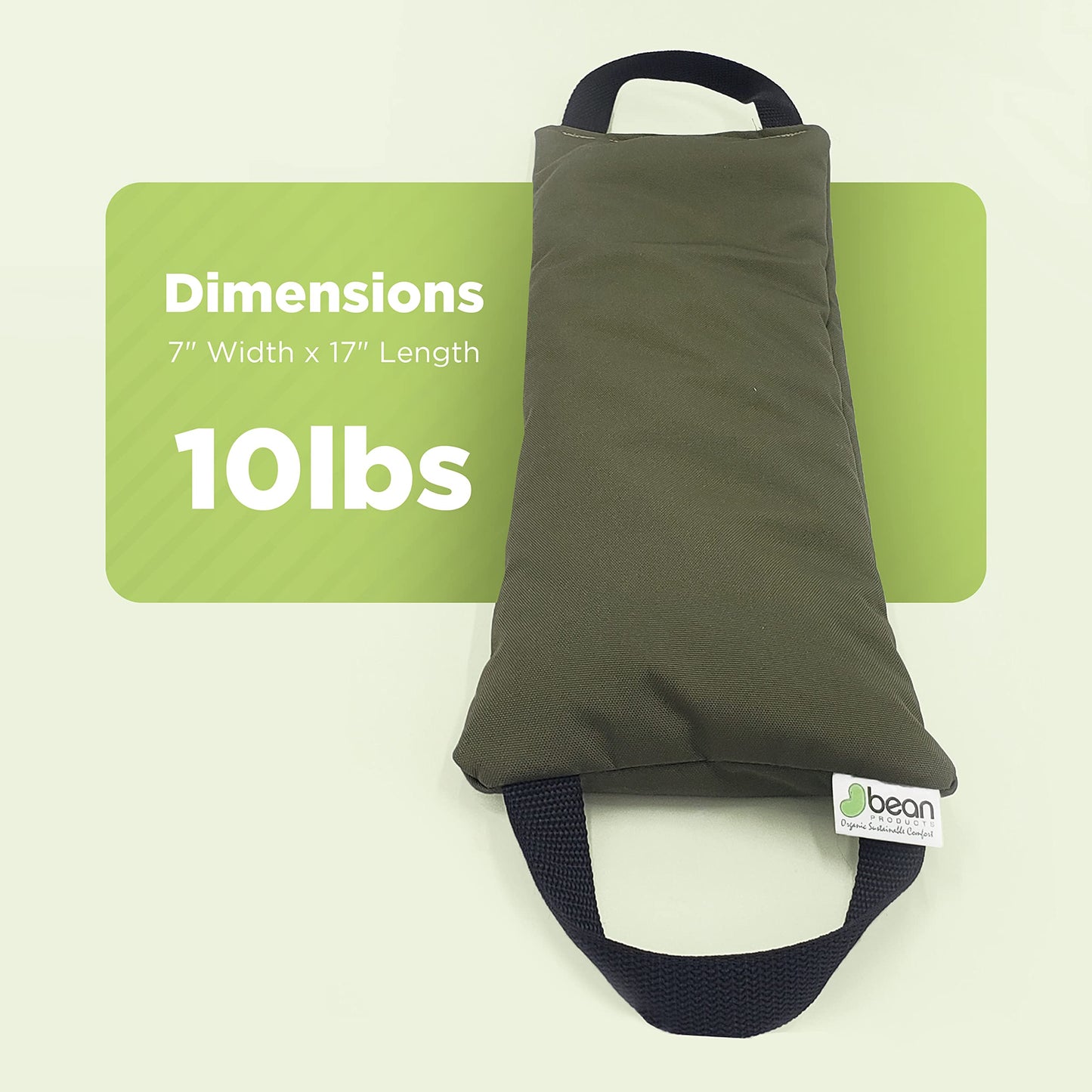Bean Products Yoga Sandbag 10 LB - Filled - Durable Charcoal Nylon - Two Handle Design DUST Free Washable Commercial Studio Quality Pilates Stretching Fitness Weight Training - Made in USA