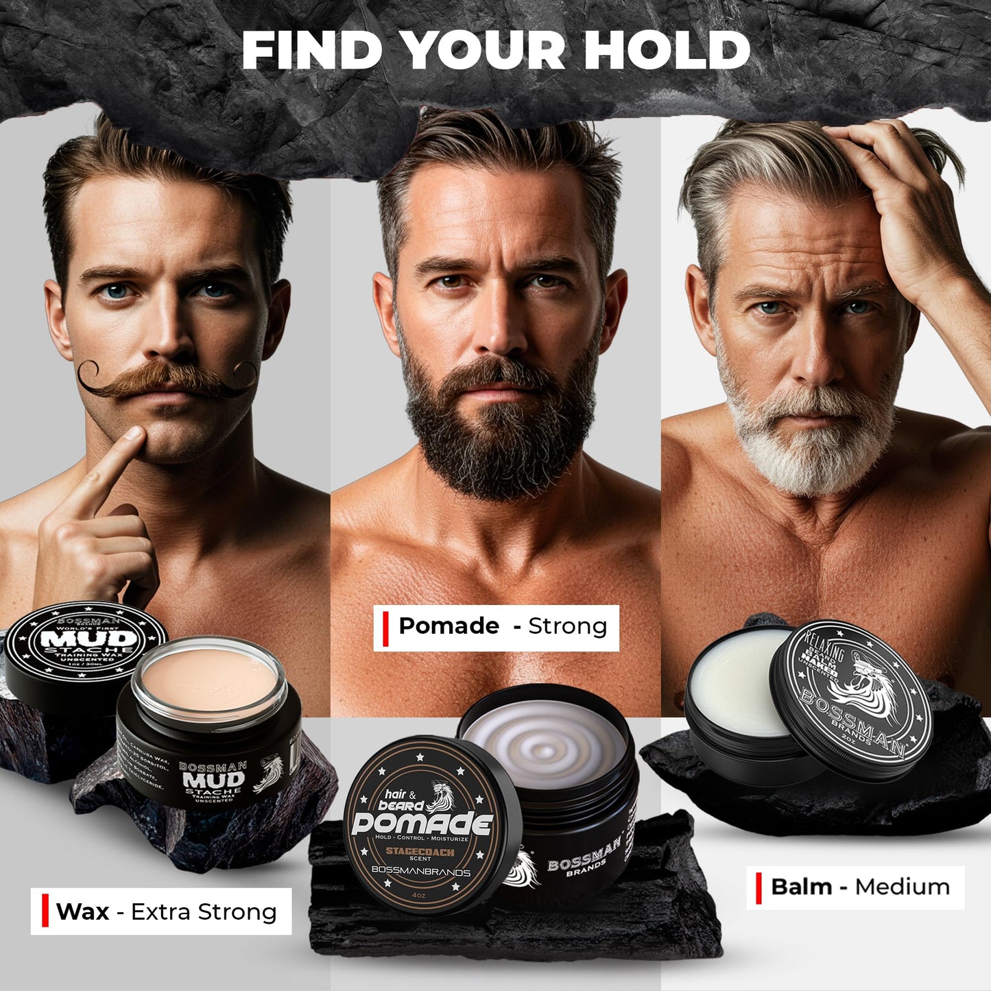 Bossman Hair & Beard Pomade for Men (Stagecoach Scent) – Medium Hold & Moisturizing for Hair, Beard & Mustache Styling – Made in USA