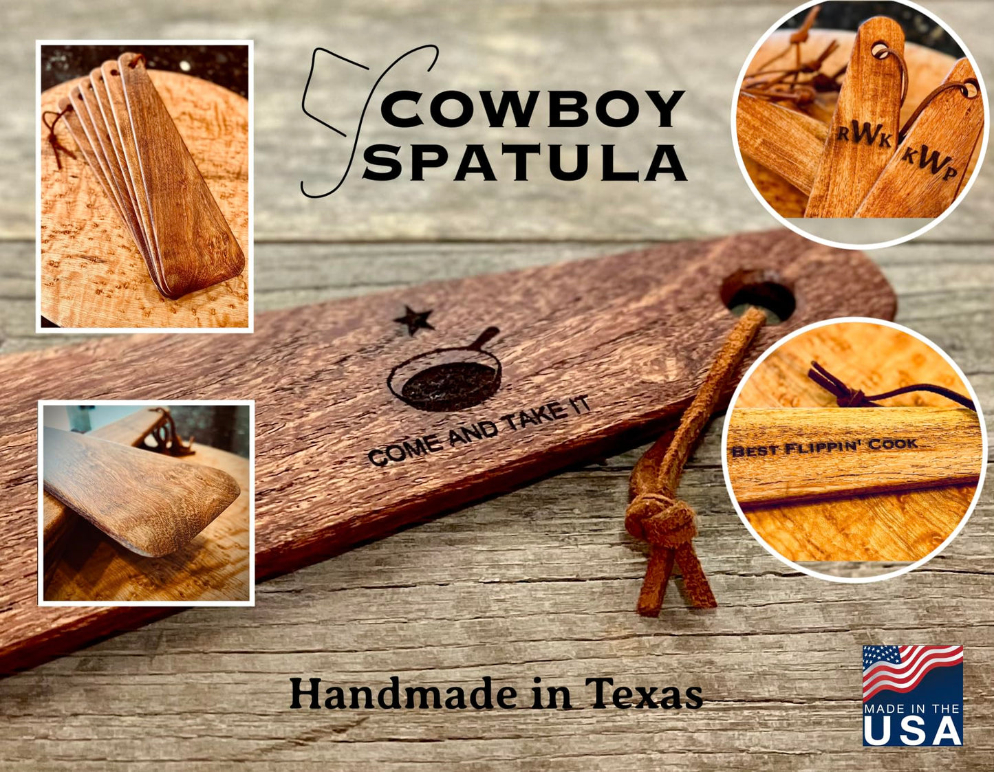 COWBOY SPATULA Mesquite Wood Spatula - Original Handmade in Texas Made in USA For Non stick Frying Pan, Cast Iron Skillet, griddle, baking, stainless steel