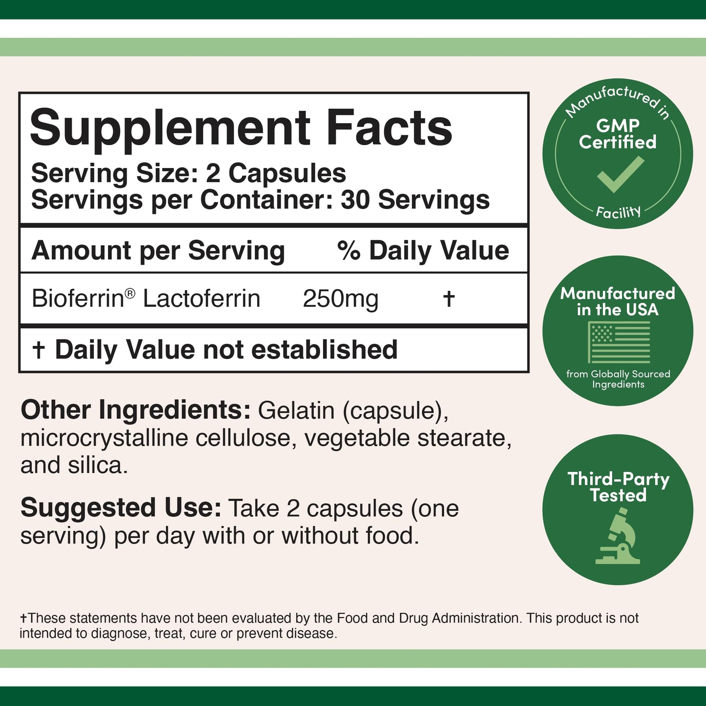 Lactoferrin 250mg per Serving (60 Capsules) Patented Bioferrin Lactoferrin - Superior Iron Supplement for Iron Deficiency and Immune Support by Double Wood Supplements