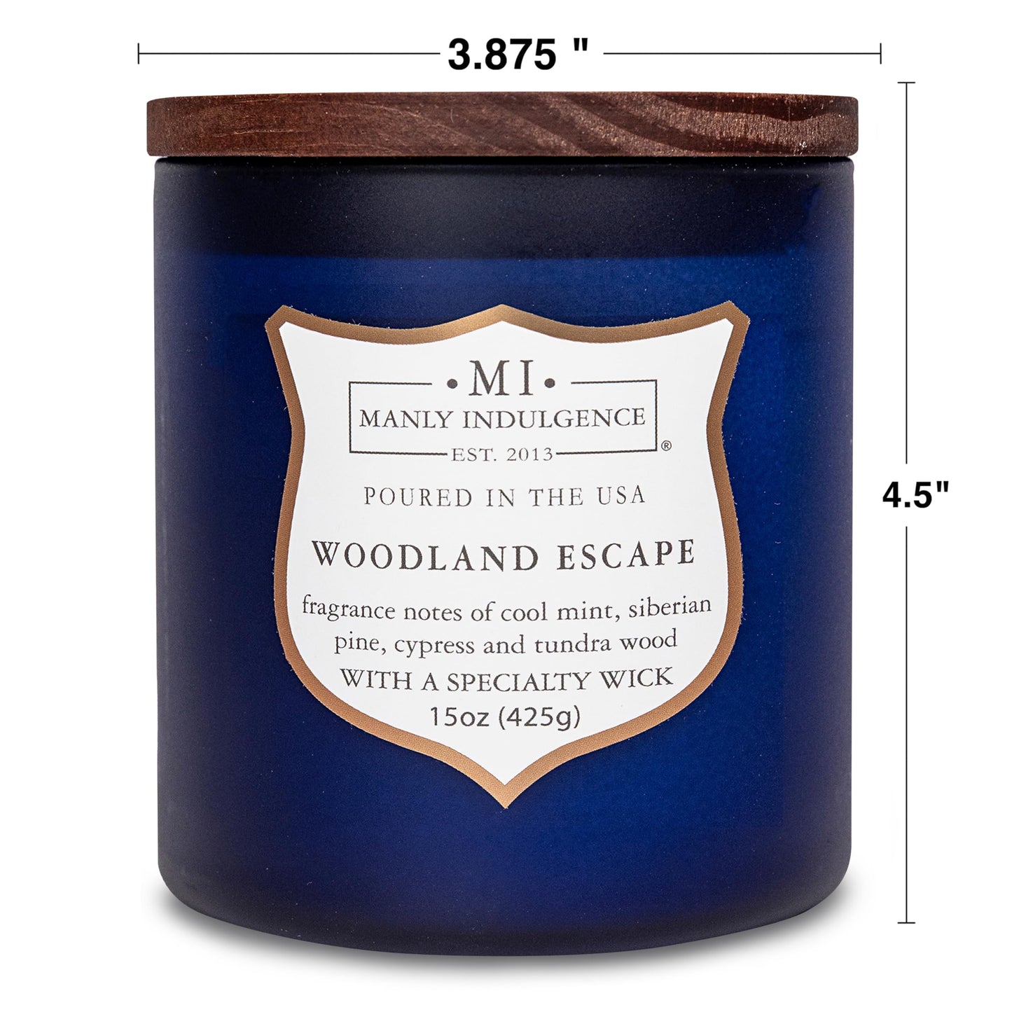 Manly Indulgence Woodland Escape Scented Candles for Men, 15 oz Wooden Wick, Fathers Day Candle, 60H Burn, Candles for Home Scented - Made in The USA