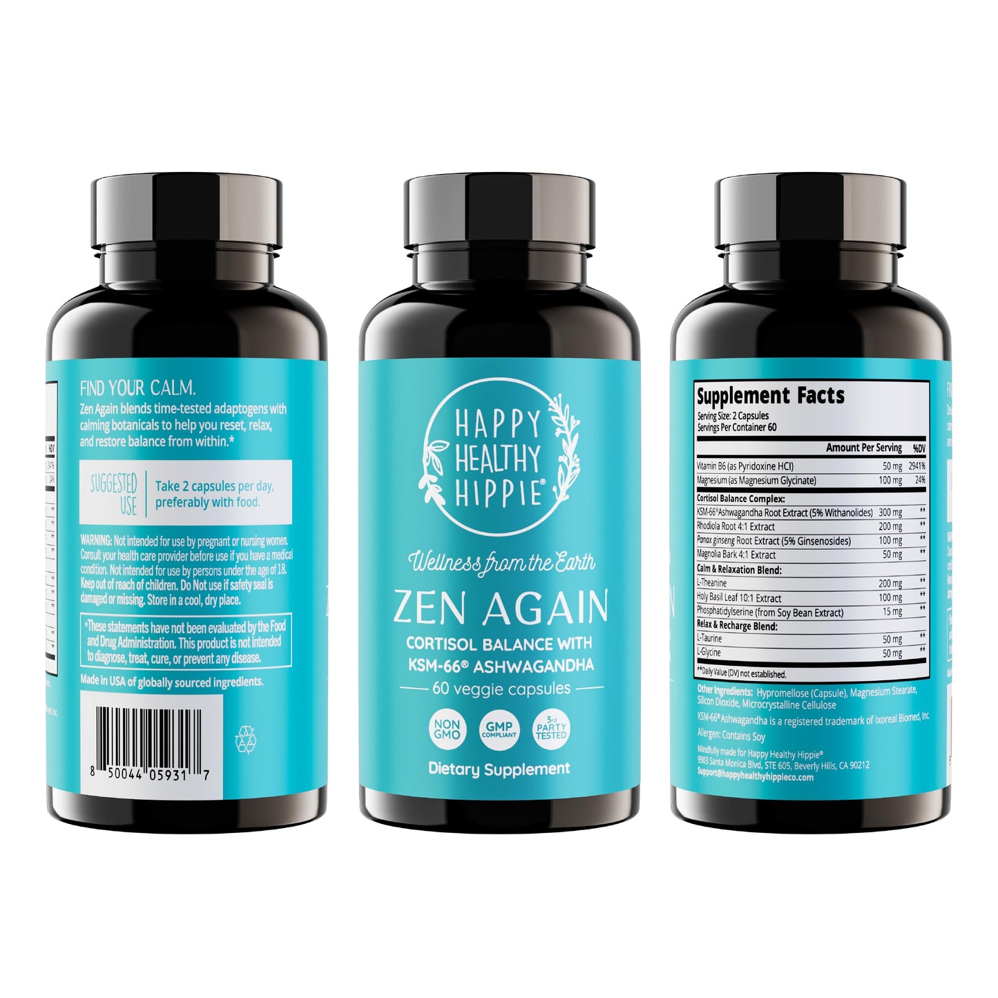 Zen Again Cortisol Manager with Ashwagandha KSM-66 | Cortisol Supplements for Women | 11-in-1 Complex | Natural Stress Support Supplement with L-Theanine, Rhodiola & Magnesium | Vegan, 60 Ct