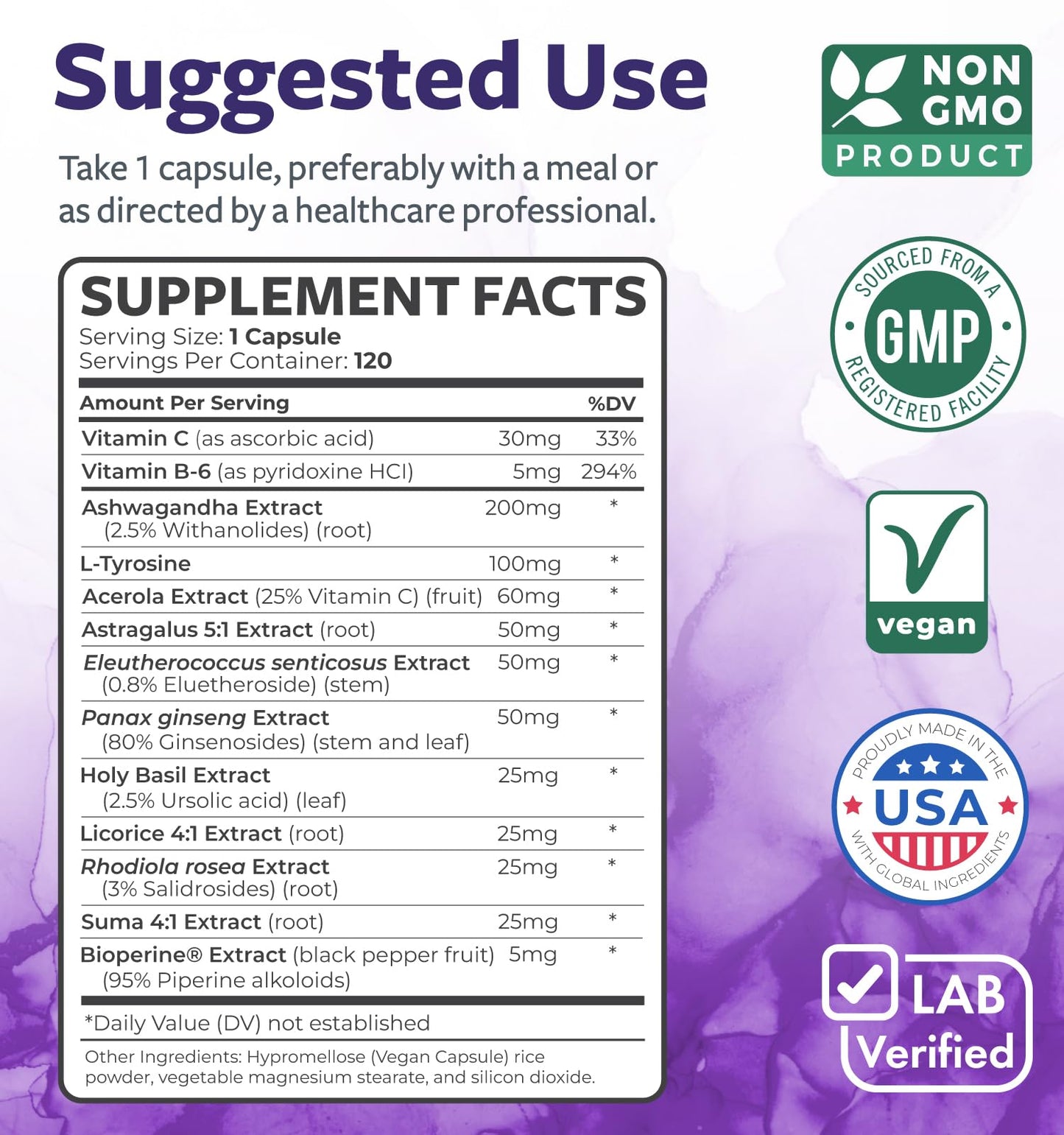 Adrenal Support & Cortisol Manager (Non-GMO) Powerful Adrenal Health with L-Tyrosine & Ashwagandha - Maintain Balanced Cortisol Levels & Stress Relief - Fatigue Supplement - 120 Capsules