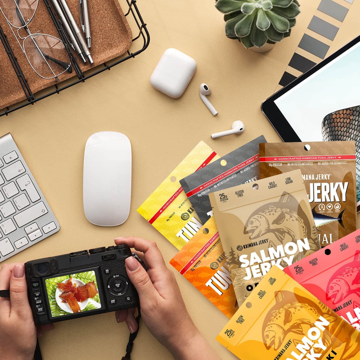Kaimana Jerky Ahi Tuna & Salmon Sampler Pack - All Natural & Wild Caught Fish Jerky. Made in USA. 23g Protein, Omega-3's and Low Sugar