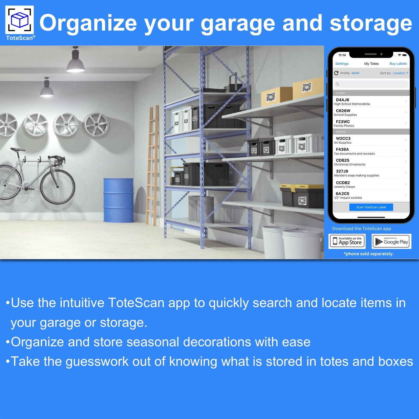 ToteScan Intelligent QR Labels for Organization/Moving/Storage (45 Unique Labels, 2.5"x3") Multi-Color (red/Green/Blue/Yellow/Purple) (Multi-Color)