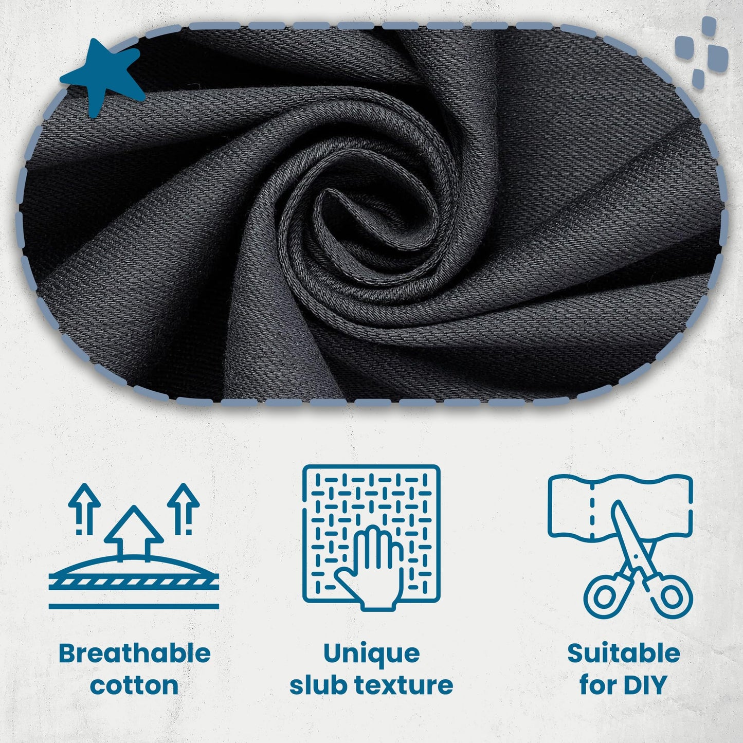 ISEE FABRIC 56"x36" Inch Slub Denim Fabric for Sewing - Made in U.S.A - Ideal for Jeans, Jackets, and Casual Clothing Wear - Light, Durable and Stylish Material - Classic Dark Gray (Sold by Yard)