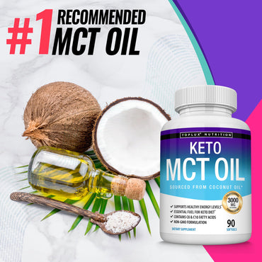 Toplux Keto MCT Oil Capsules - 3000mg Natural Pure Coconut Oil Extract Pills, Source of Energy, Easy to Digest for Men Women, 90 Softgels, Supplement