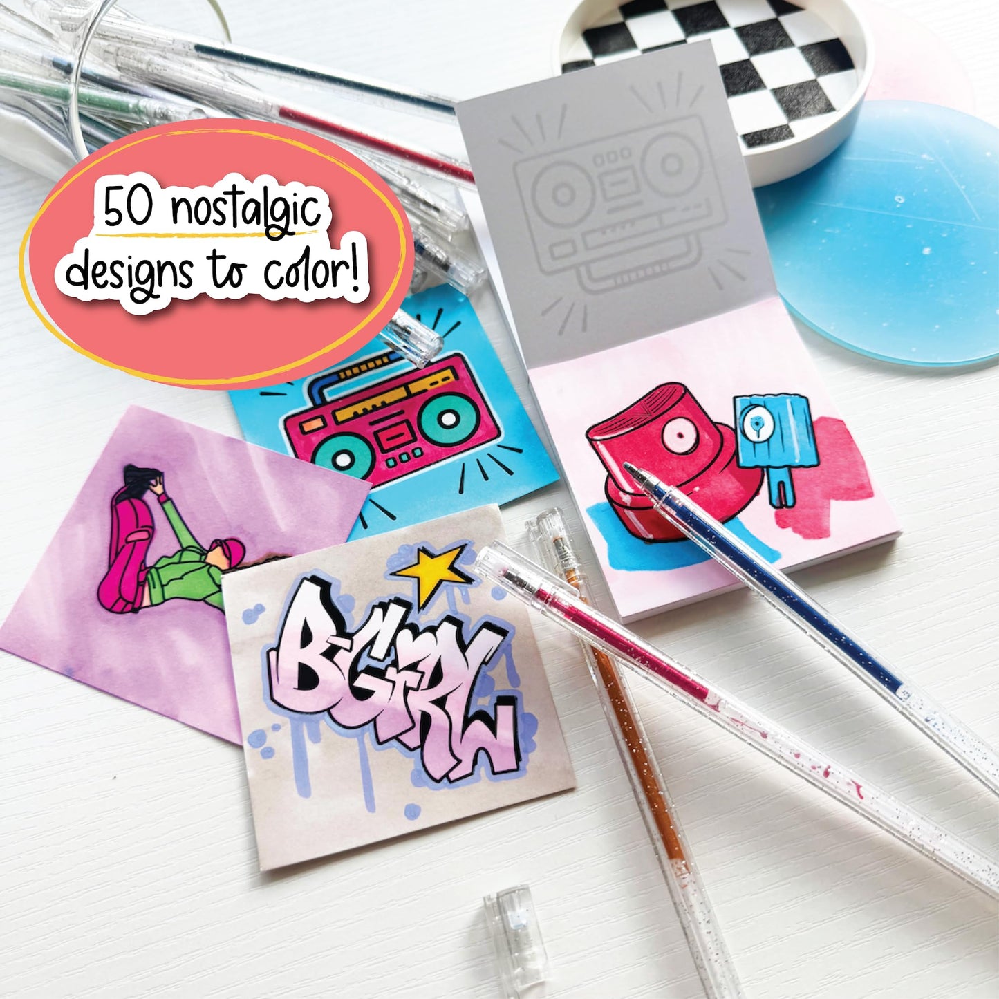 A Brighter Year The Original Adult Mini Coloring Book - Hip Hop Edition - 3” x 3” Pocket Size, 50 Pages, Lay Flat Binding, Thick Paper, No Bleeding - Stress & Anxiety Relief - Gift