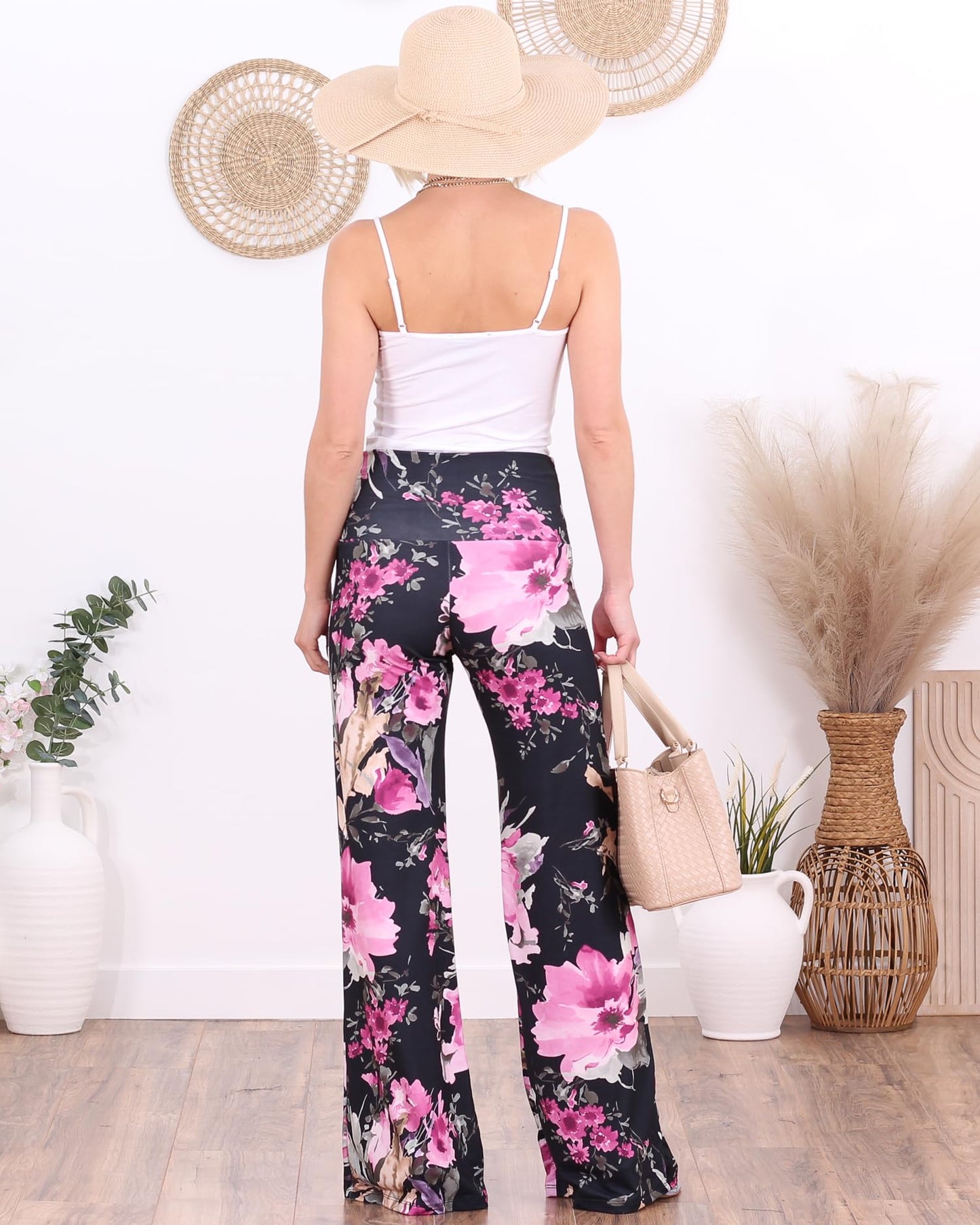 Popana Palazzo Pants for Women Casual Summer Wide Leg Beach Pants Plus Size Made in USA X-Large DT52 Floral