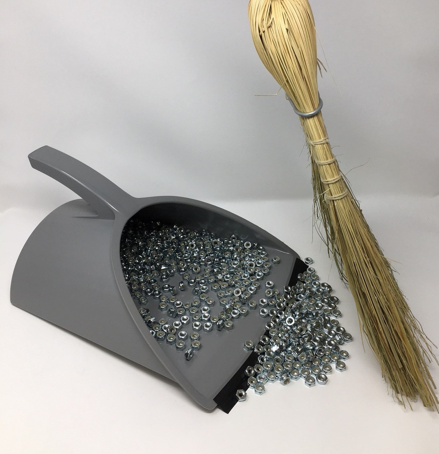 HandyPan Heavy Duty Dustpan, Gray- Large Dust Pan Made in the USA with Tight Seal Lip to Keep Dust, Dirt, Debris In-Great for Home, Shop, Garage Use-Stackable, Standing Dustpan for Wet or Dry Tasks