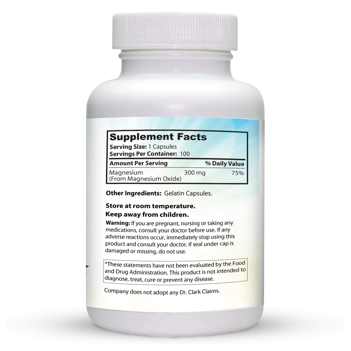 Dr. Clark Magnesium Oxide Supplement, 300mg, 100 Gelatin Capsules