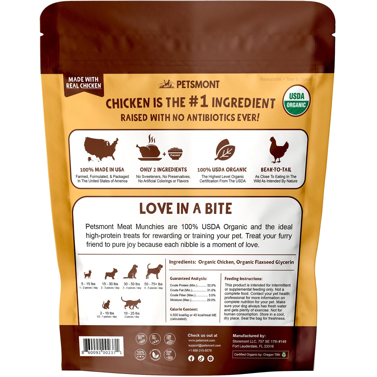 Petsmont Meat Munchies - Organic Chicken Jerky Dog Treats Limited Ingredient All Natural, Preservative Free, No Filler Chicken Treat for Dogs High Protein 2 Ingredient Dog Snacks Made in the USA - 5oz