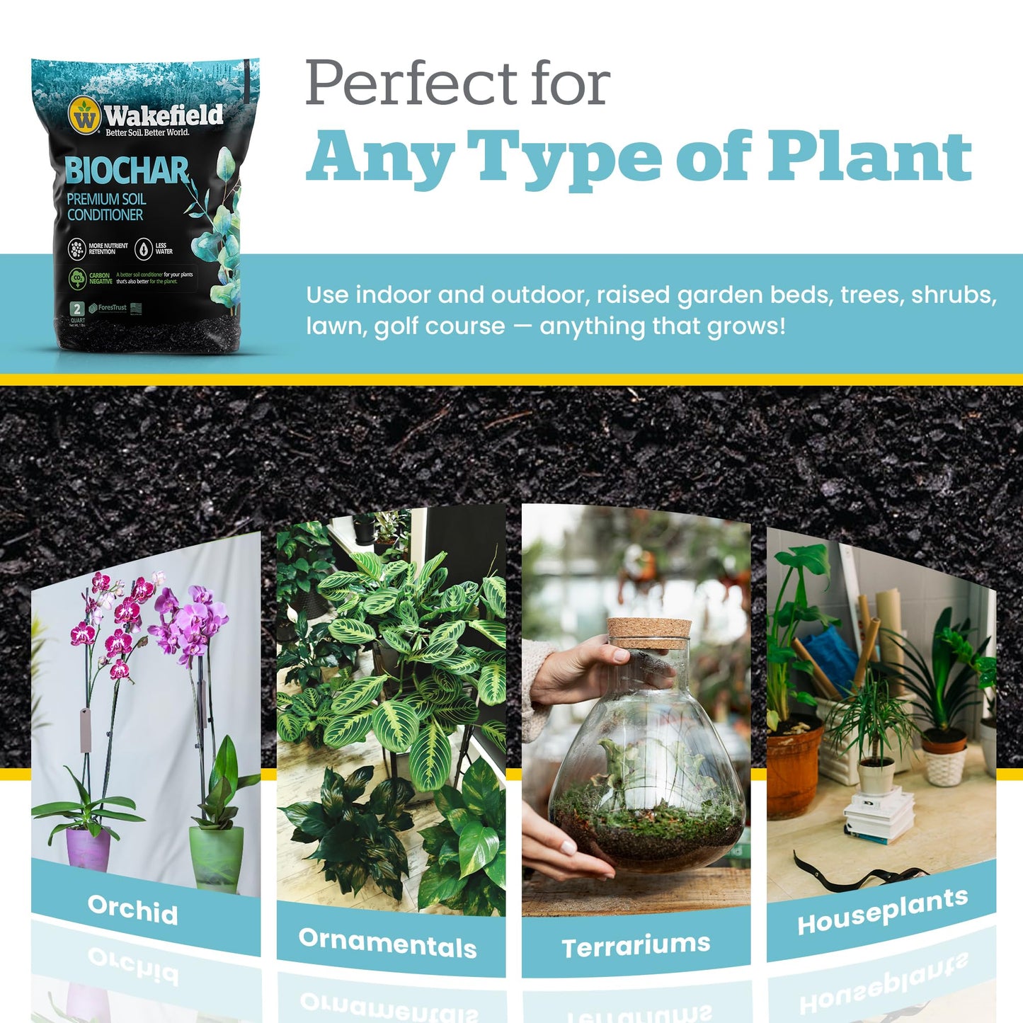 Wakefield Premium Organic Biochar Soil Amendment & Soil Conditioner – Certified Carbon-Negative Nutrient-Locking, Water-Efficient Bio Char for Plants & Lawns - Soil Amendments for Lawn - 2 Quart