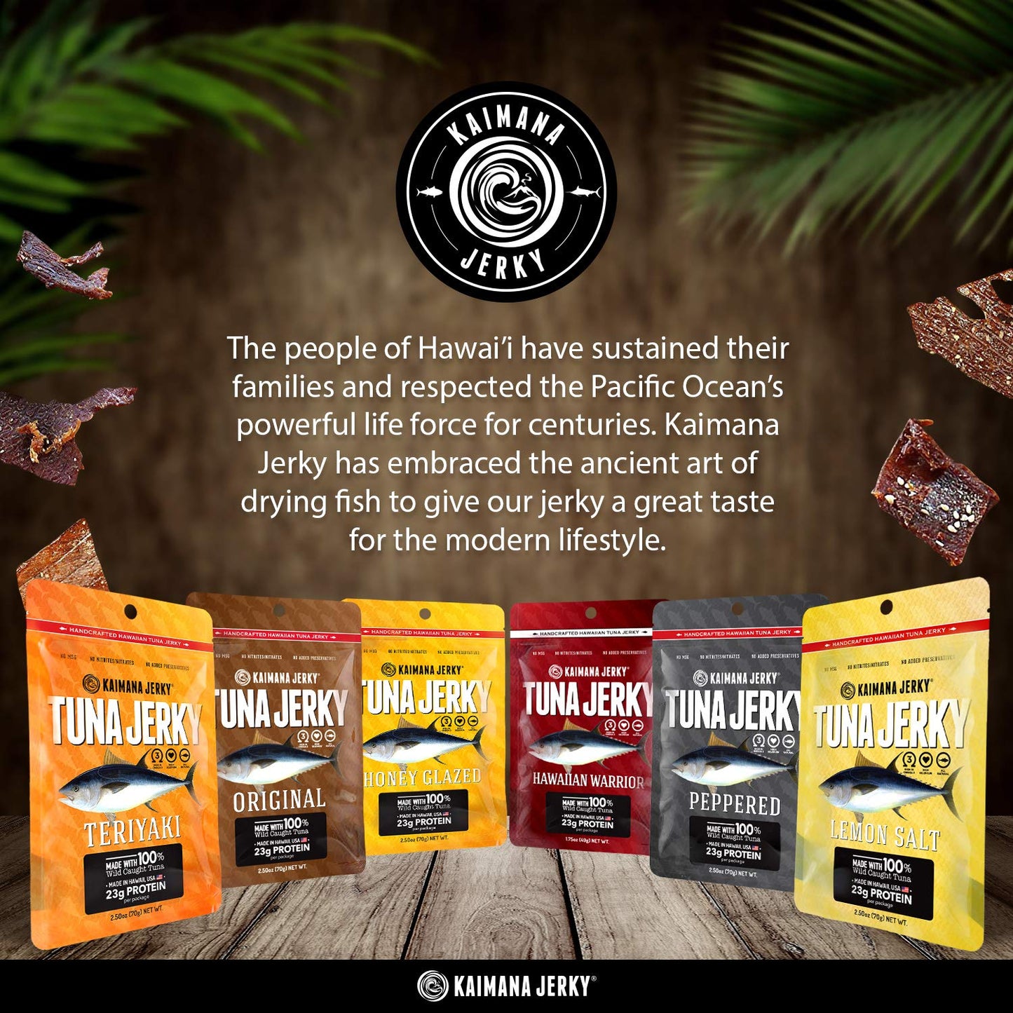 Kaimana Wild-Caught Ahi Tuna Jerky - Peppered | Rich in Omega-3s & High in Protein | All-Natural & Organic Fish Jerky (3 pack, 2 oz)