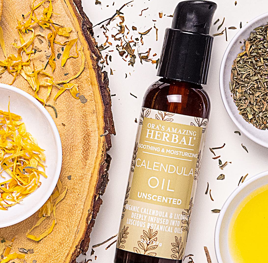 Ora's Amazing Herbal Calendula Oil with Licorice, Jojoba, Fragrance Free, Unscented, Facial Cleansing, Moisturizing, Eczema & Sensitive Skin, Cold Pressed Oils, Recycled Plastic, 2 oz Travel Size