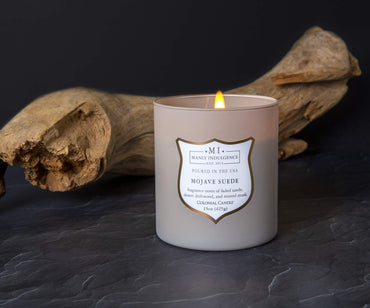 Manly Indulgence Mojave Suede Scented Jar Candle, Signature Collection, Wood Wick, Grey, 15 oz - Up to 60 Hours Burn
