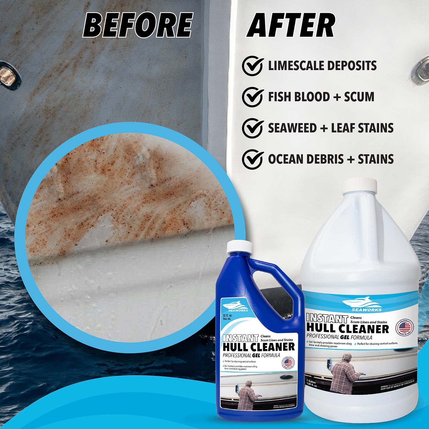 Seaworks Instant Boat Hull Stain Remover, Gel Cleaner - Remove Stains, Gallon