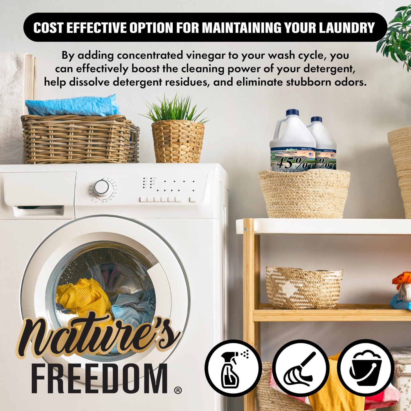 Nature's Freedom 45% Concentrated Vinegar, 1 Gallon - Dilutes to 9 Gallons - 9x Strength Multi-Purpose Solution
