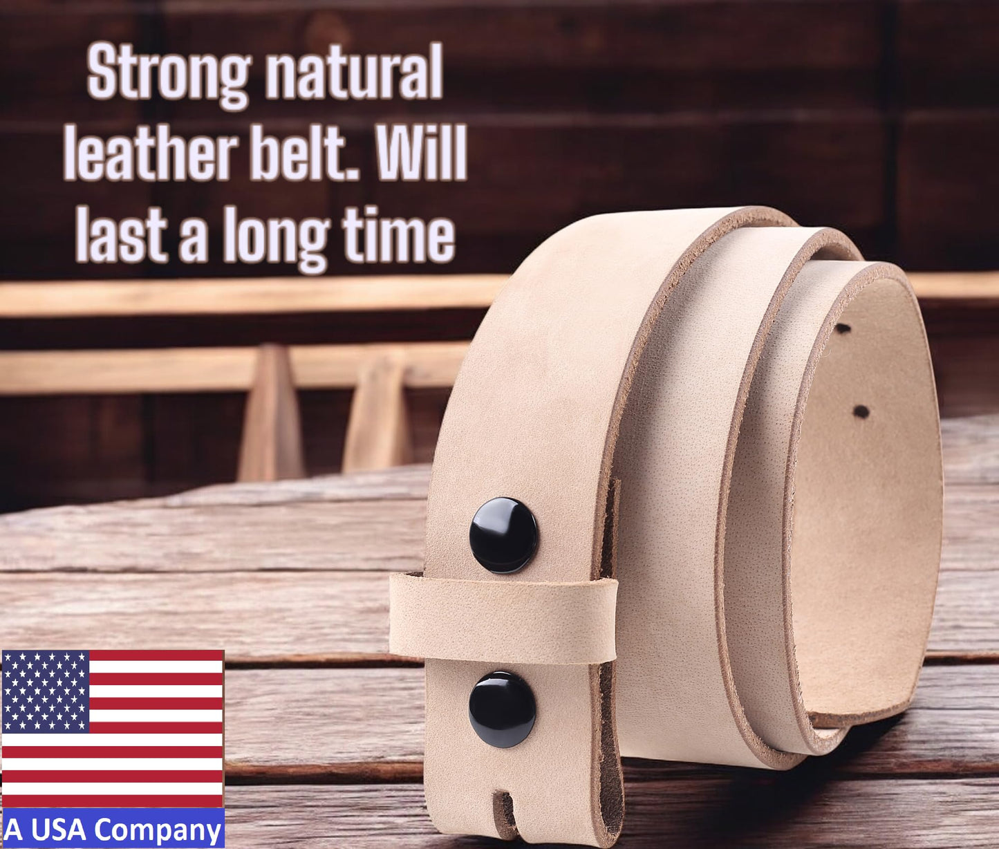 F&L CLASSIC Men's Belt Genuine full Grain Buffalo leather Vintage Distressed,Snap on Strap belts for men, 1 1/2" Wide, Made in USA,natural color,1288-05, size 34