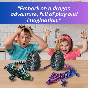 Amerimaker 20" Articulated 3 Dimensional Printed Dragon – Color-Changing Fidget Figurine, Flexible Desktop Toy, Mythical Dragon Figure, Made in USA, 3D Printed Toys (Rainbow with Black Egg)
