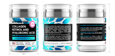 SimplyVital Collagen, Retinol & Hyaluronic Acid Cream - Anti-Aging Retinol Cream for Face, Neck & Décolleté - Made in USA - Daily Moisturizer Face Cream - 3,38 fl oz