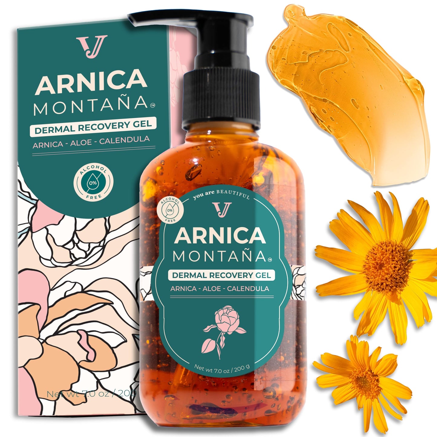 JANE VINE Arnica Gel For Face, Arnica Cream and Bruise Cream to Soothe with Aloe and Calendula for Face and Body, Menthol Free, Alcohol Free, 7oz Pump