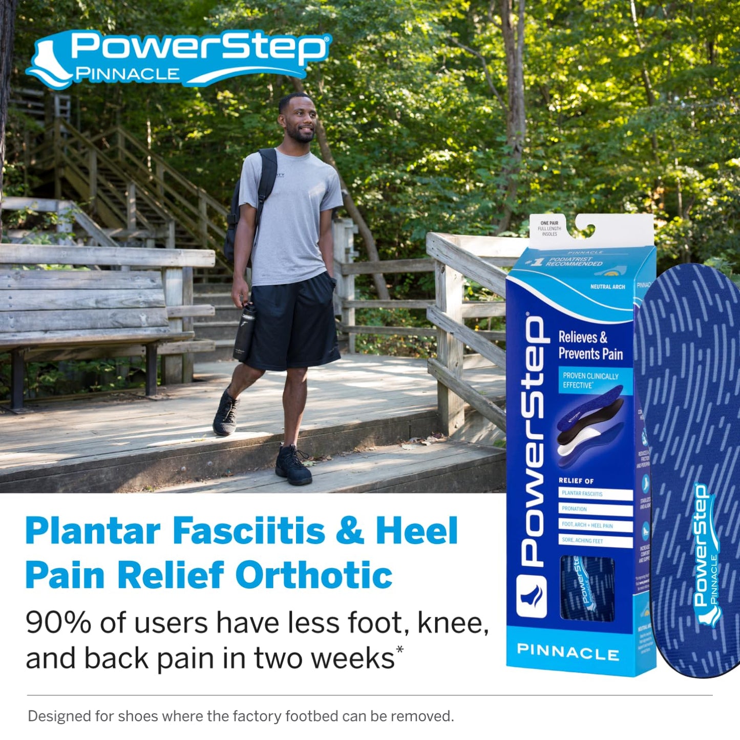 PowerStep Pinnacle Insoles - Orthotics for Plantar Fasciitis Relief – Made in USA Orthotic Insoles for Arch Support with Moderate Pronation - #1 Podiatrist Recommended