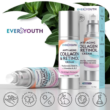 Face Moisturizer Bundle with Collagen, Retinol, Hyaluronic Acid, Niacinamide (Save 20%), Made in USA, Day & Night, for Women, Anti Wrinkle Cream for Face, Neck & Décolleté - 2x1.7oz+Travel Size 1.0oz