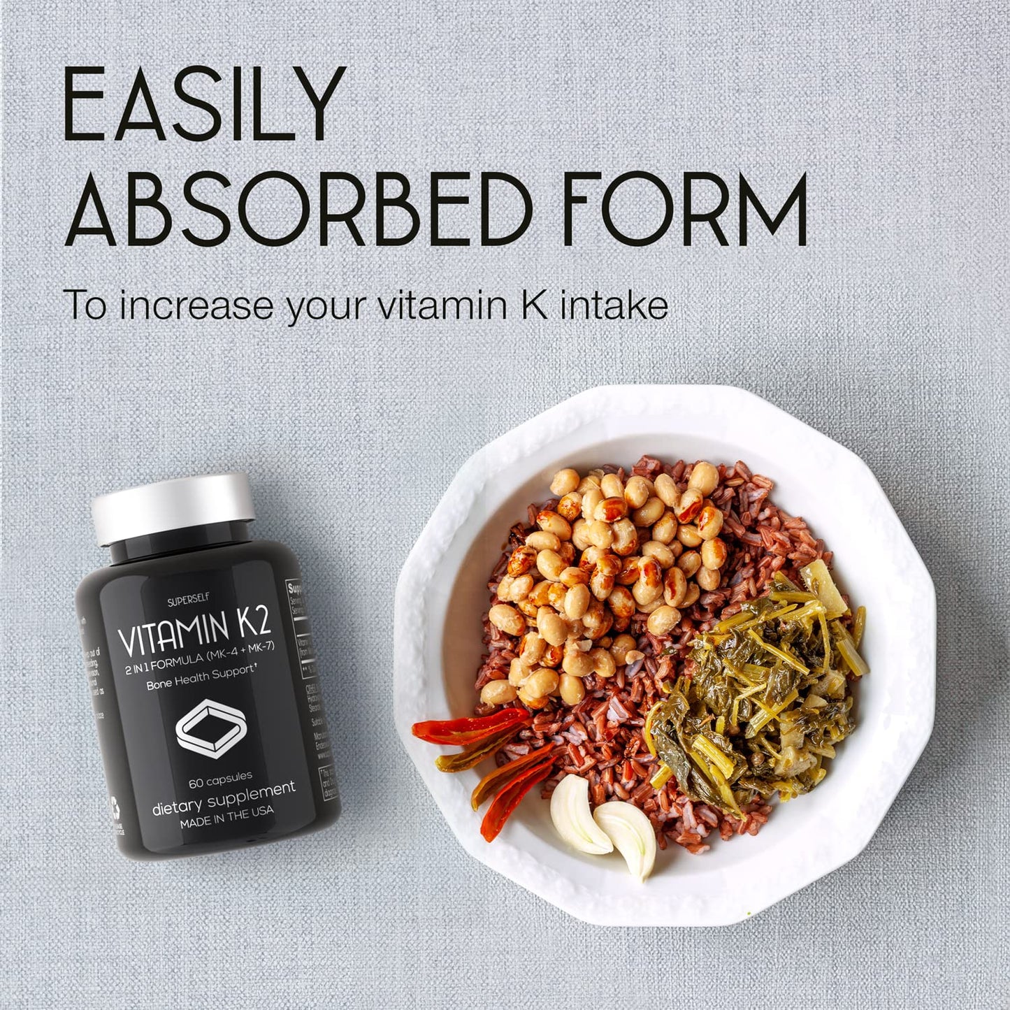 Vitamin K2 Capsules 100 mcg - Vitamin K Complex MK-7 & MK-4-60 Capsules - VIT K2 2 in 1 Formula High Strength Supplement MK7 MK4 - Made in USA - Vegan & Non-GMO