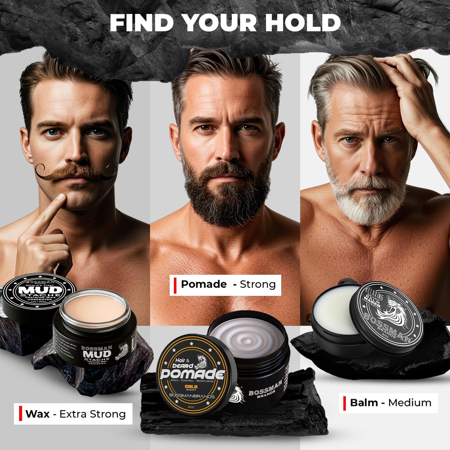 Bossman Hair & Beard Pomade for Men (Gold Scent) – Medium Hold & Moisturizing for Hair, Beard & Mustache Styling – Made in USA