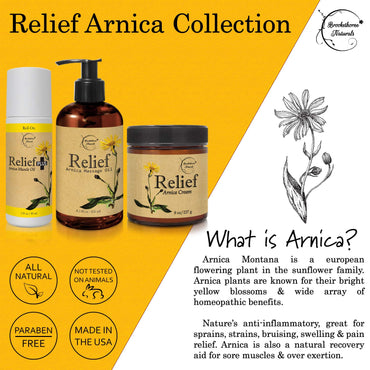 Relief Arnica Cream – Enriched with Lemongrass, Eucalyptus & Rosemary Essential Oils – All Natural Massage Lotion for Sore Muscles & Stiffness. Perfect for Massage Therapy by Brookethorne Naturals