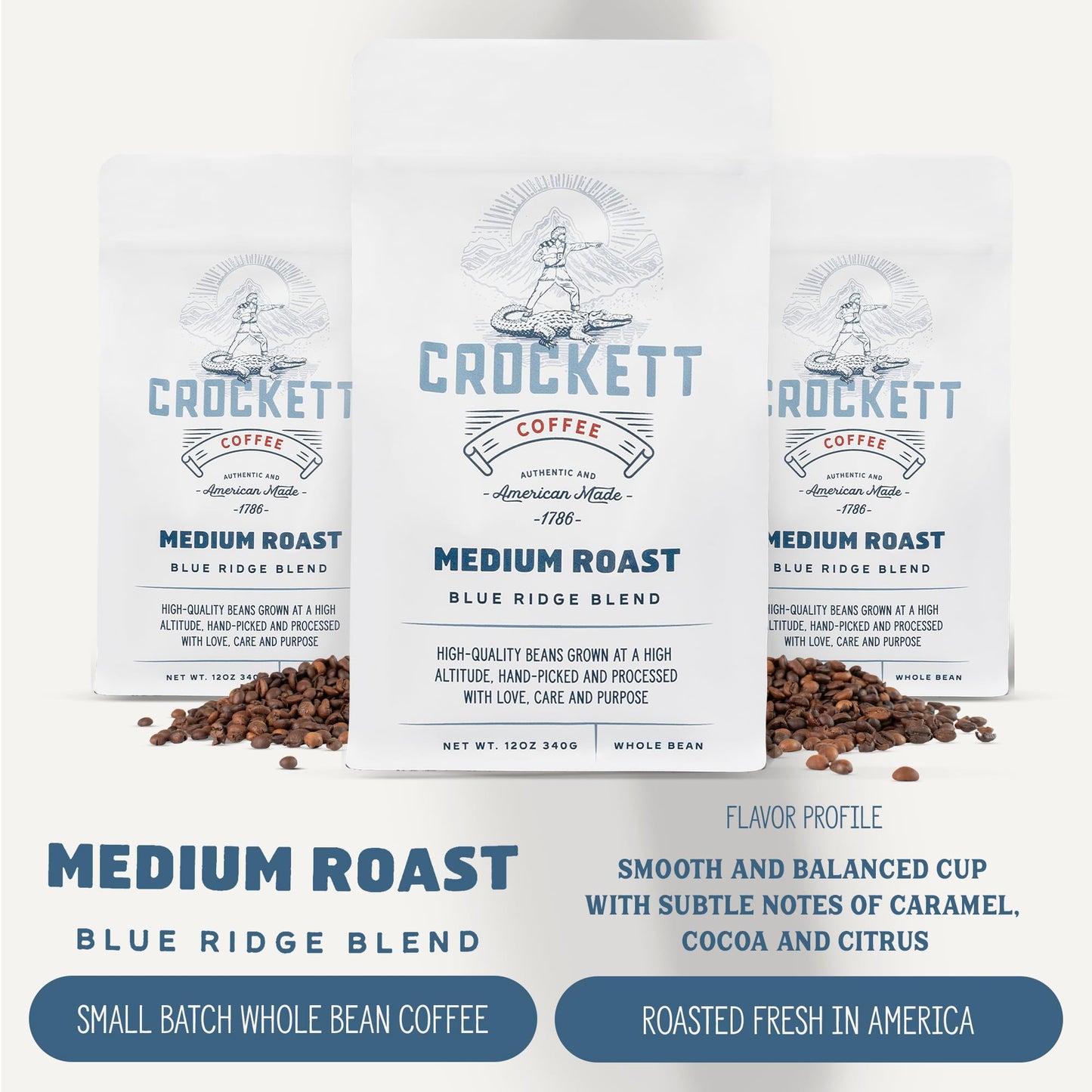 Crockett Whole Bean Coffee – Medium Roast Whole Coffee Beans with Smooth Flavor, Bold Aroma & Clean Finish – Perfect for Focused Energy, All-Day Drive & Guilt-Free Brewing