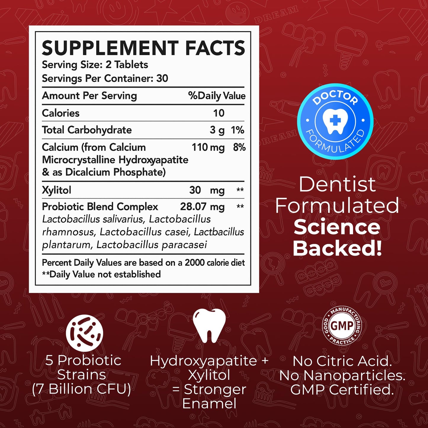 Think Tooth 60 Chewable Tablets, Oral Probiotics for Mouth Bad Breath Treatment for Adults, 5 Strains 7 Billion CFU, Doctor Formulated Oral Probiotics for Teeth & Gums, Fresh Breath, Chronic Halitosis
