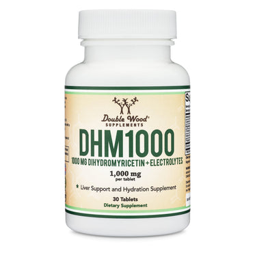 DHM1000 Dihydromyricetin (DHM) Tablets - Most Powerful DHM Supplement on The Market - 1,000mg (30 Count) Enhanced with Electrolytes for Hydration and Liver Support by Double Wood
