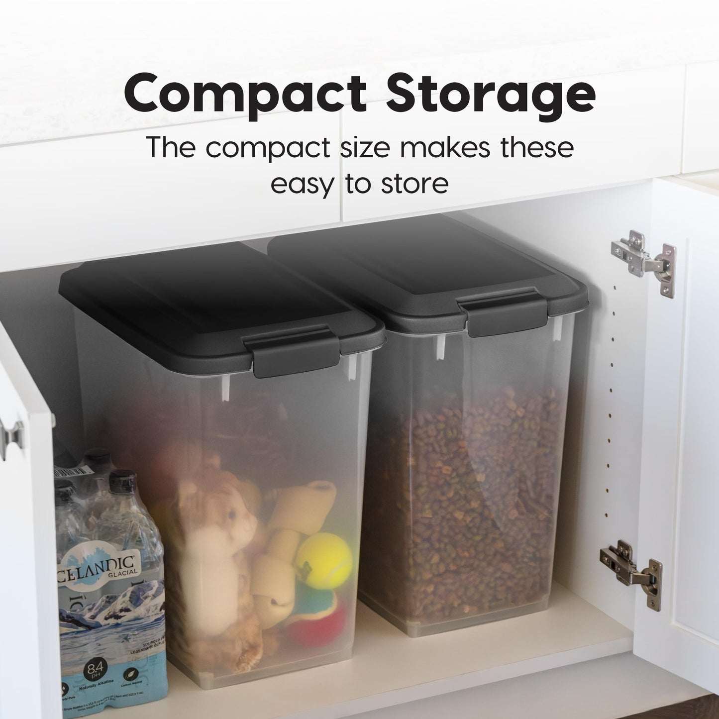 IRIS USA Dog Food Storage Container, 2 Pack, Up to 30 lbs Each, Airtight Seal for Freshness, Wheels for Rolling, Easy One Hand Opening, Made in USA, BPA Free, Clear/Black