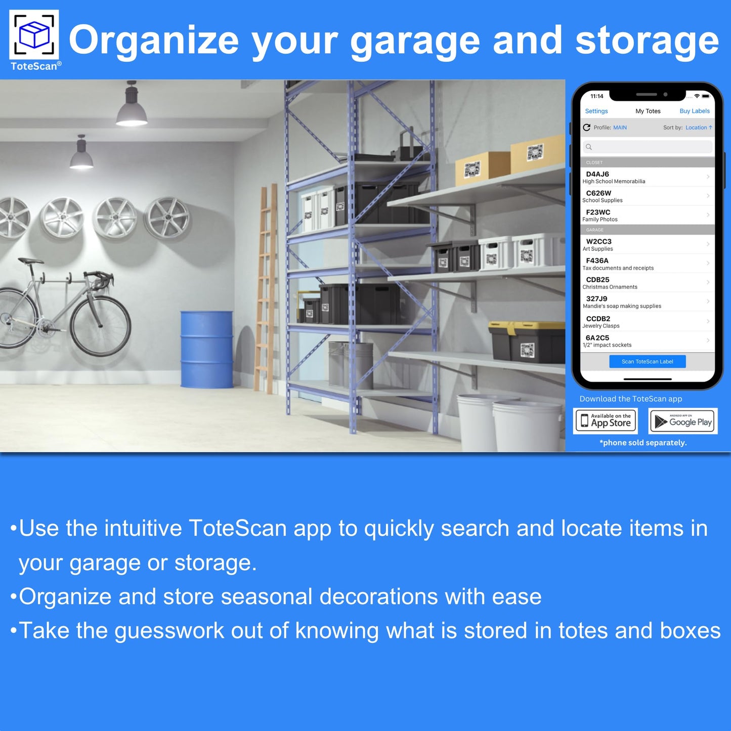 ToteScan Intelligent QR Labels for Organization/Moving/Storage (45 Unique Labels, 2.5"x3")
