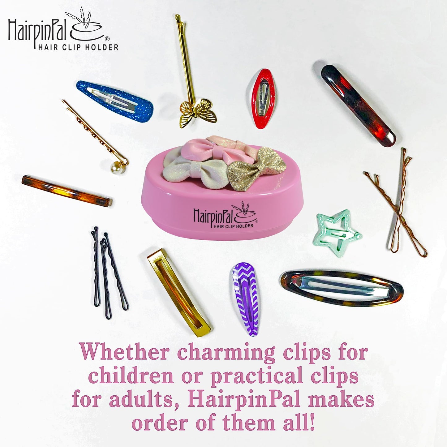 HairpinPal Magnetic Bobby Pin Holder - Easy Hair Clip and Pin Collector - Manage Hair Clips - Barrettes - Bobbi Pins - Keeps Rooms Tidy - Ideal for Travel - Raspberry Mauve - Made in the USA