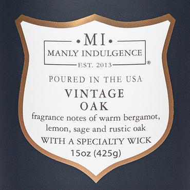 Manly Indulgence Vintage Oak Scented Candles for Men, 15 oz Wooden Wick, Fathers Day Candle, 60H Burn, Candles for Home Scented - Made in The USA