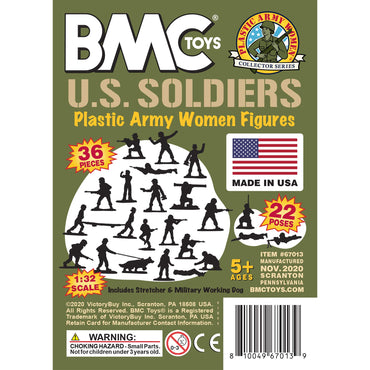 BMC Plastic Army Women - 36pc OD Green Female Soldier Figures - Made in USA