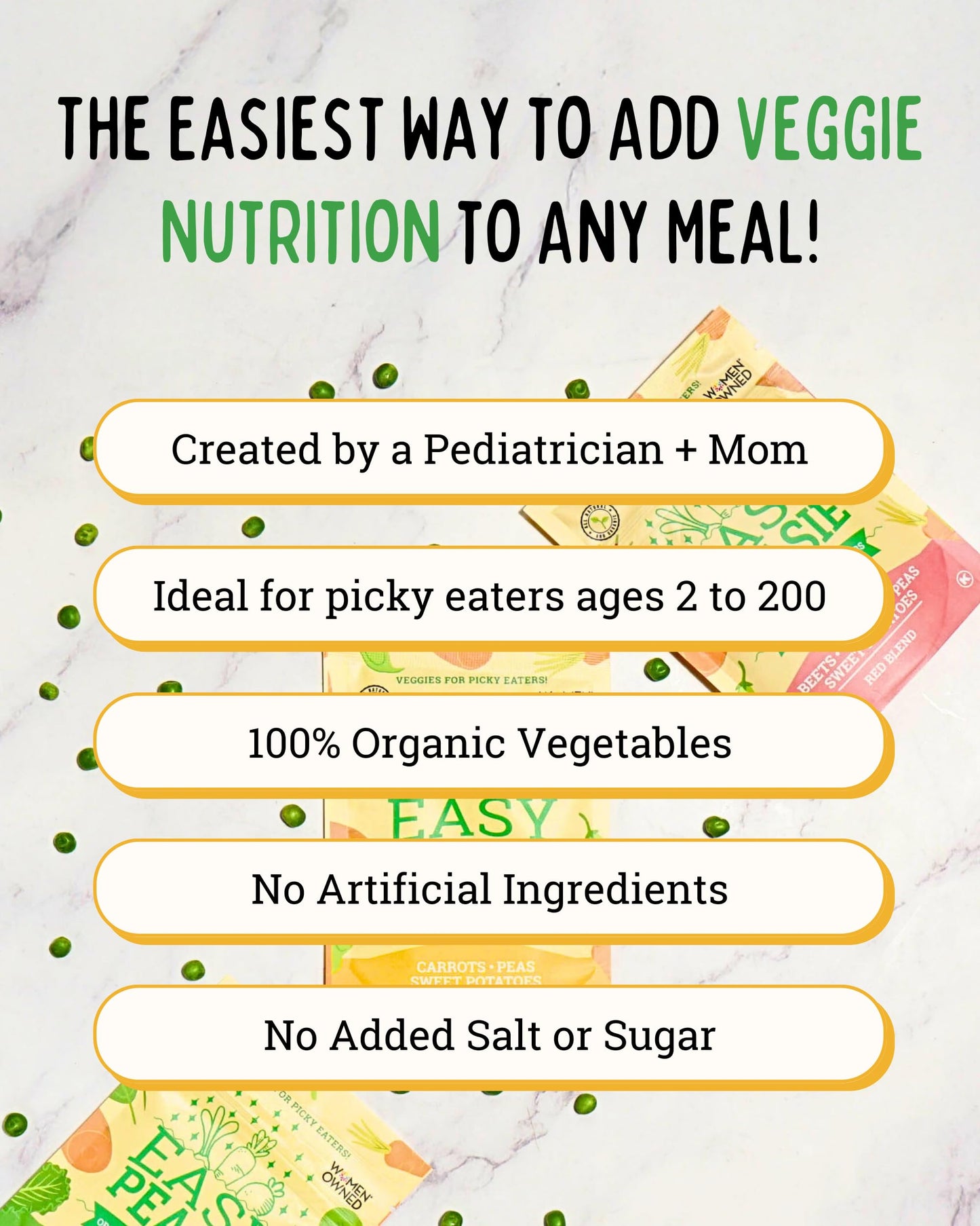 EasyPeasie Organic Veggie Powder Blends for Kids and Picky Eaters | Natural Vegetable Powder Supplement for Meals and Smoothies (Original 5oz Pouch)