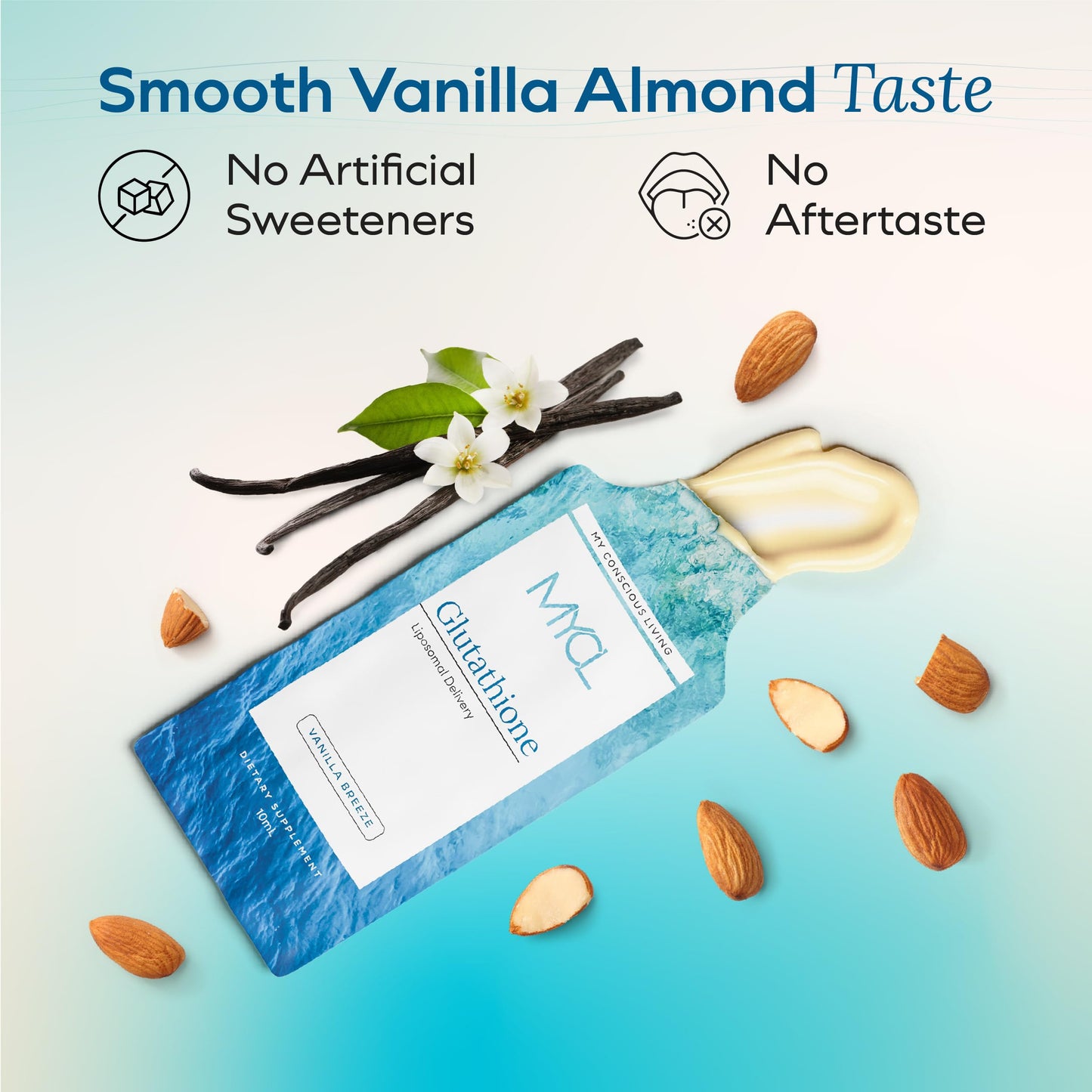 Liposomal Glutathione Supplement Squeeze Packs – Vitamin E and MCT Oil – Skin, Hair and Nail Health– High Absorption - Vanilla Almond – 30 Single-Serve Packets