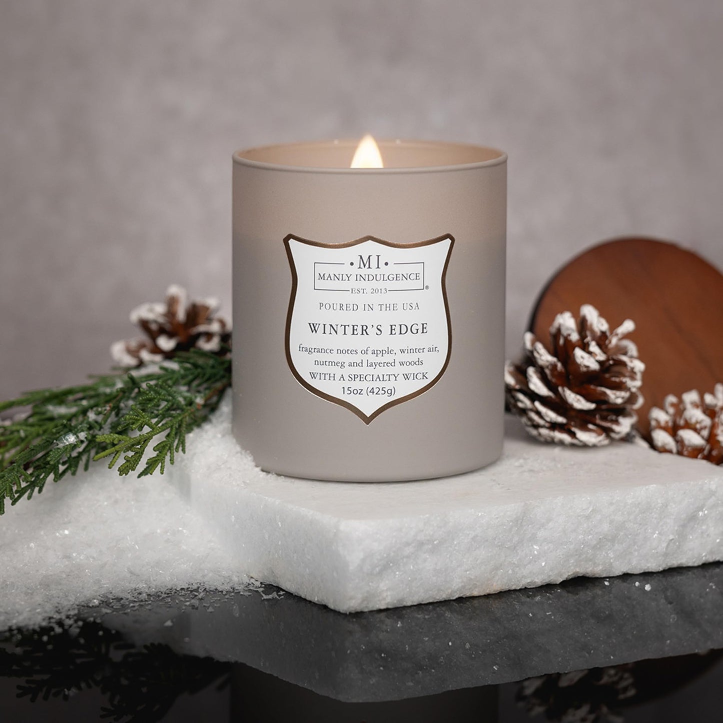 Manly Indulgence Winters Edge Scented Candles for Men, 15 oz Wooden Wick, Fathers Day Candle, 60H Burn, Candles for Home Scented - Made in The USA