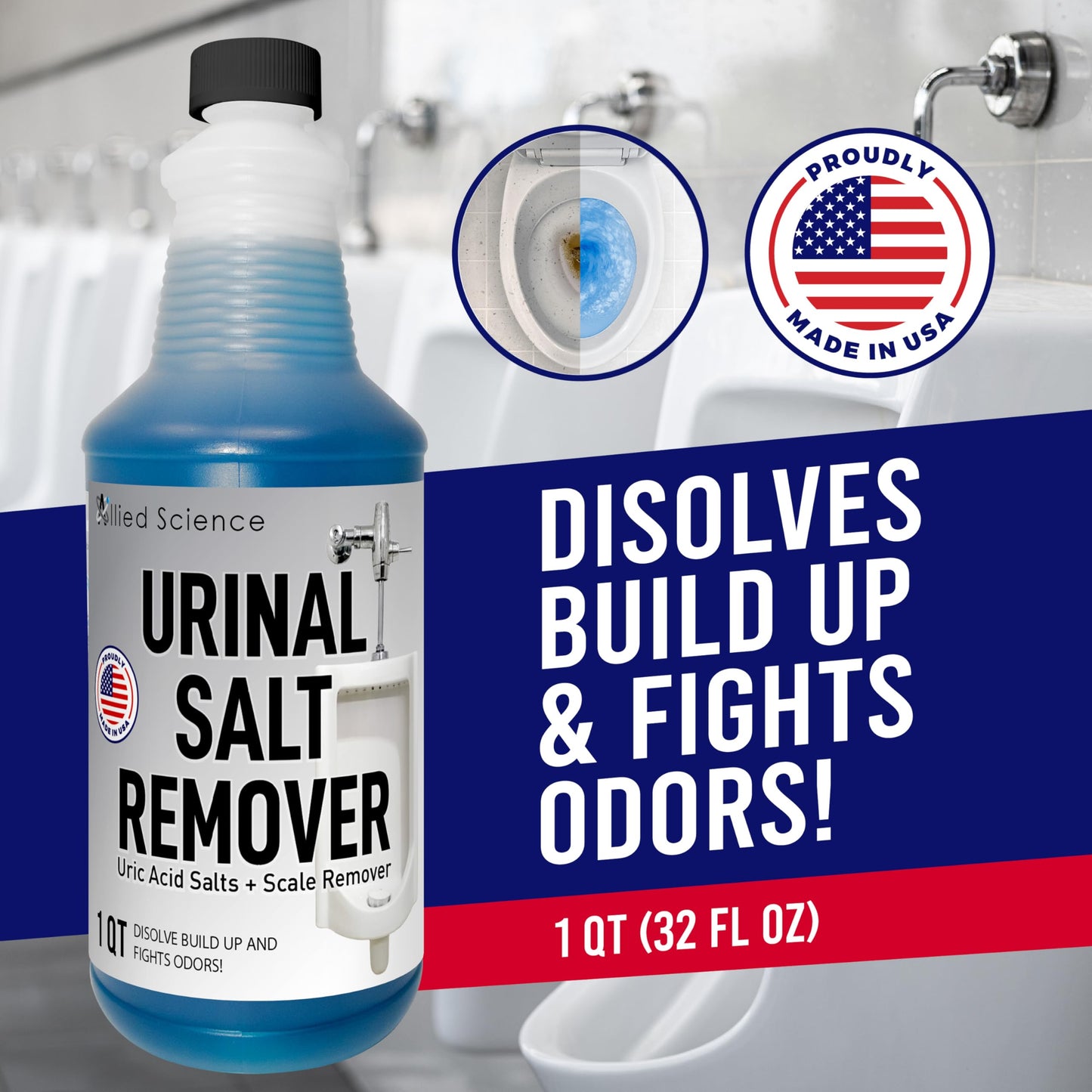 Allied Science Urinal Salt, Calcium and Mineral Scale Remover - Eliminates Urine Odor, Destroys Uric Acid Salt, Deposit Buildup