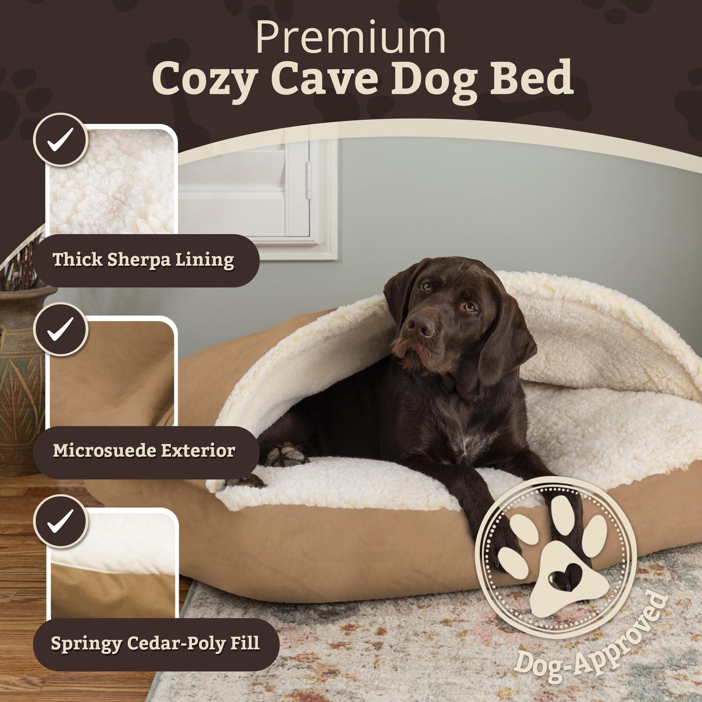 Snoozer Pet Products Luxury Rectangle Cozy Cave Dog Bed with Microsuede, Small, Camel