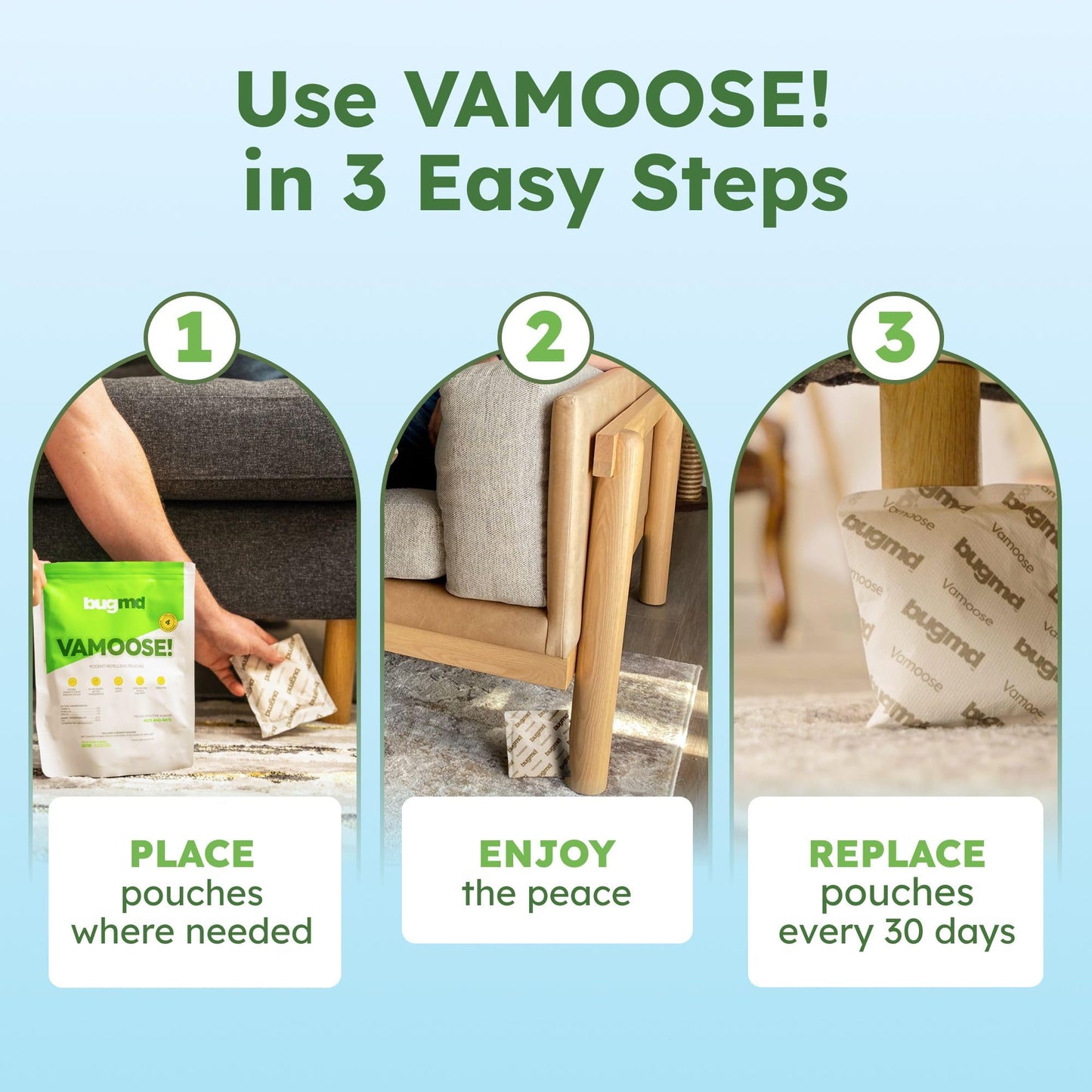 BugMD Vamoose Rodent Repellent Pouches (1 Pack, 4 Pouches) Plant-Powered Rat Repellent, Mouse Deterrent, Indoor & Outdoor Mice Repellent, Best Mouse Repellent, Natural Rat & Mouse Repellent