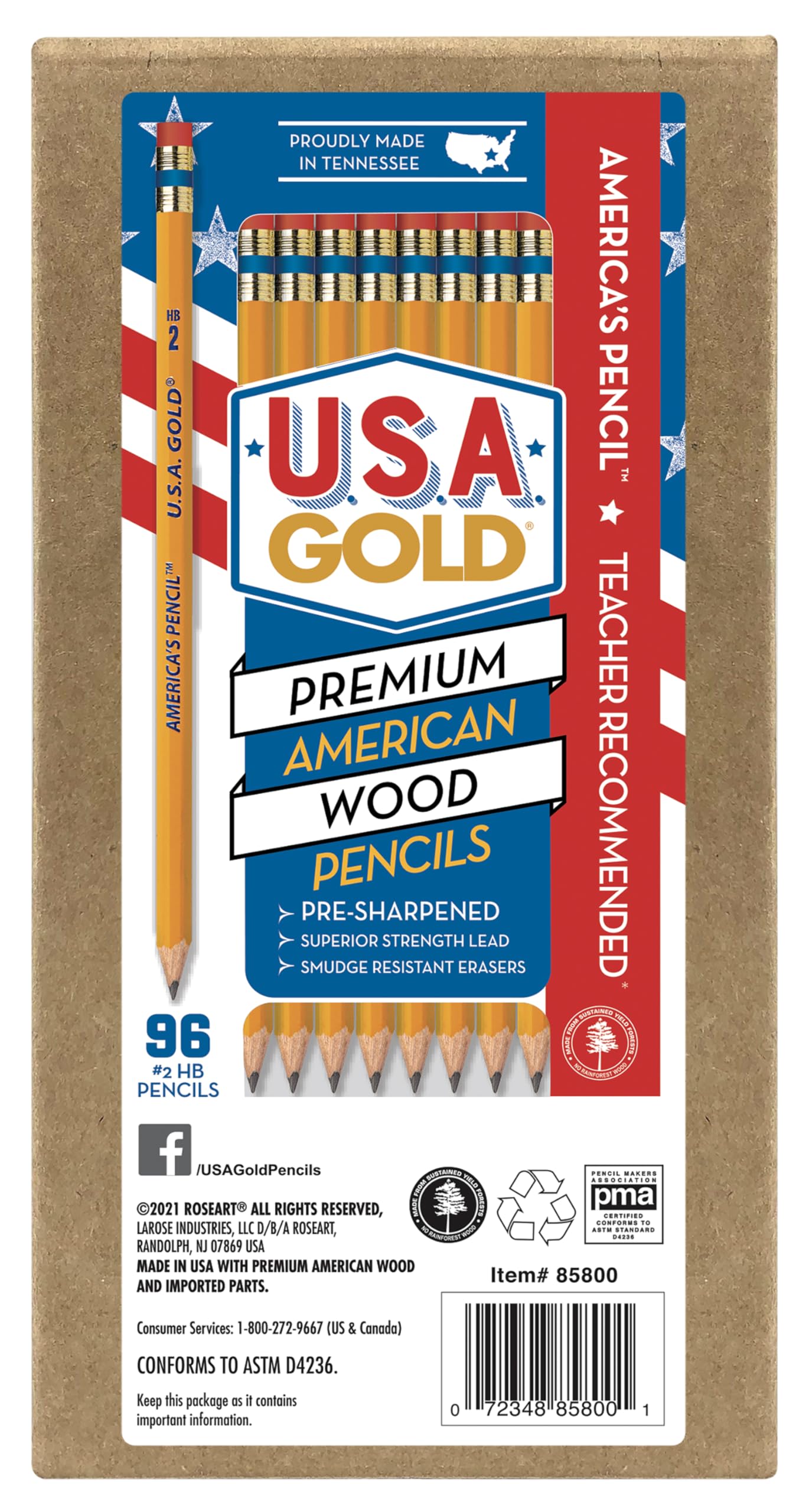 Cra-Z-Art U.S.A. Gold Pre-sharpened American Wood Cased #2 HB Yellow Pencils, 96 Pack